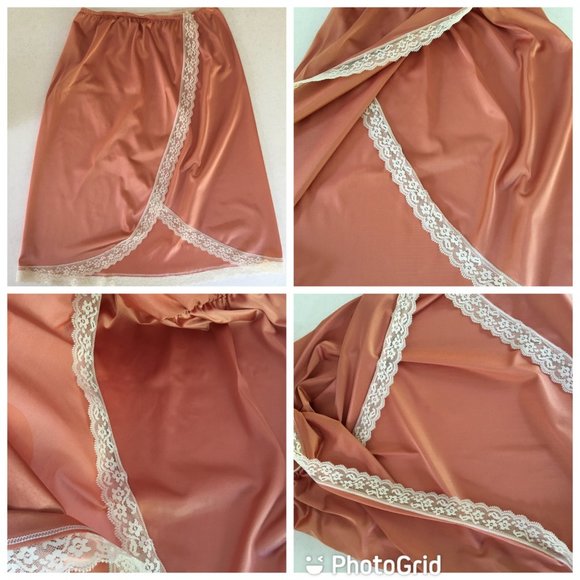 Vintage Copper Colored Half Slip, Feminine Slip Skirt, Wrap High Slit Coquette - Picture 5 of 16